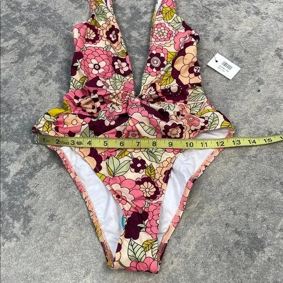 NWT Dodo Bar Or A Sunday Drive Swimsuit One Piece Retro Floral Plunge Twist Sz S - Picture 7 of 11